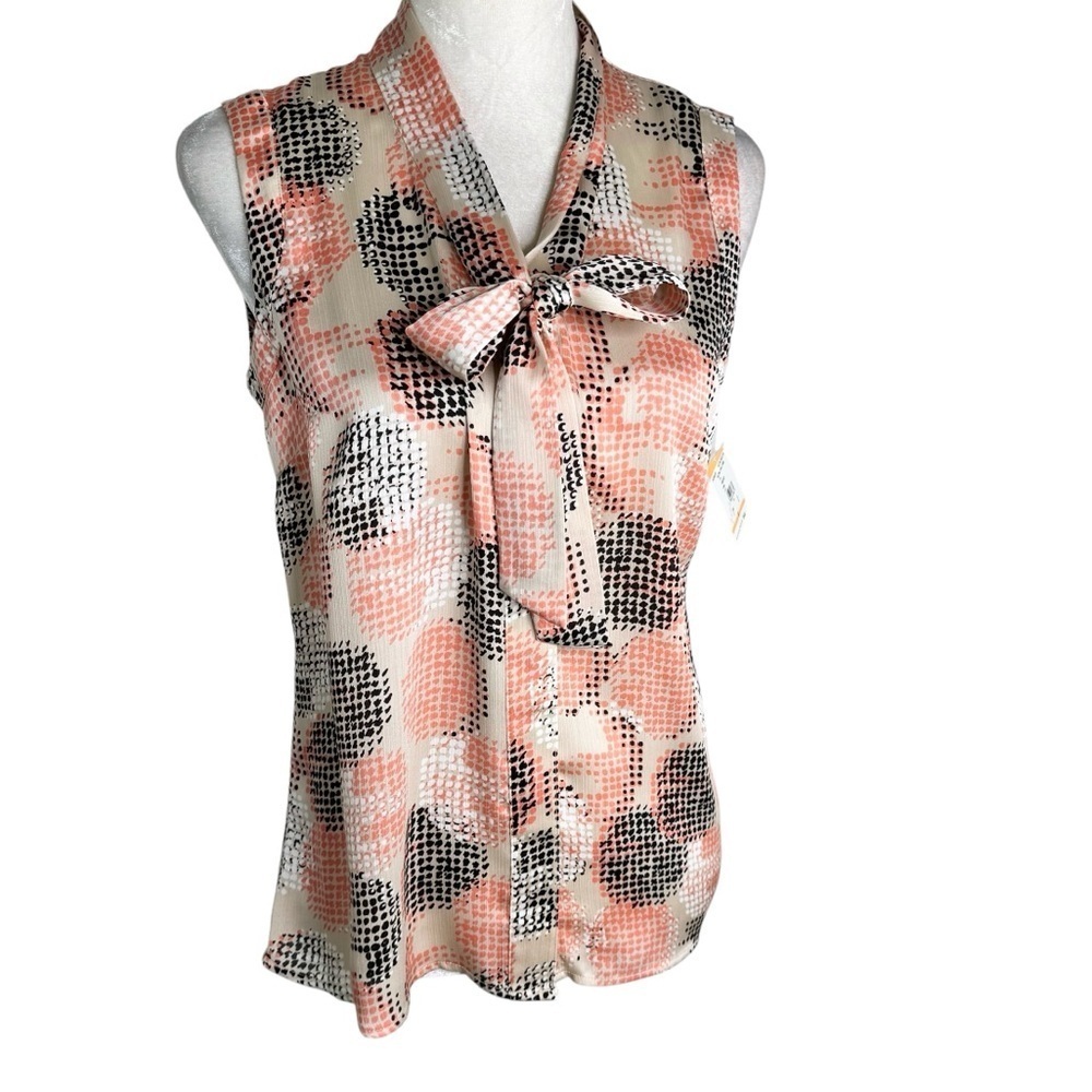 Anne Klein Tie neck Sleeveless Blouse Top Size S NWT